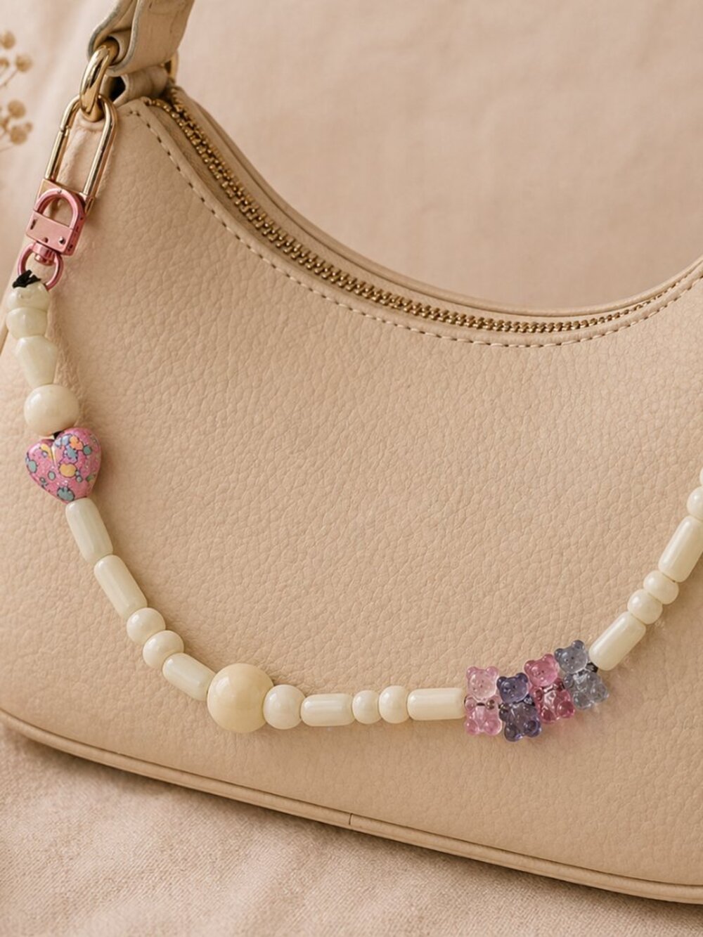 Handmade Pastel Beaded Bag Charm, Kawaii Bear Purse Accessory